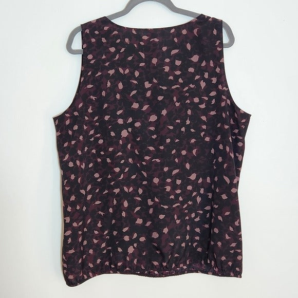 LOFT Purple and Black Print Sleeveless Blouse with Ruffle at Neckline Size XL
