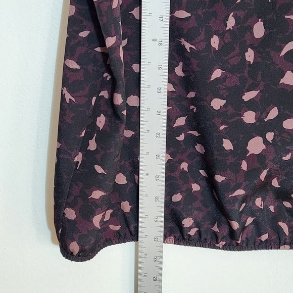 LOFT Purple and Black Print Sleeveless Blouse with Ruffle at Neckline Size XL