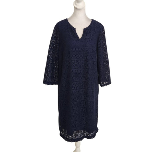 Chico's Navy Crochet Lace Cocktail Dress Size 2 Large Wedding Guest Dress