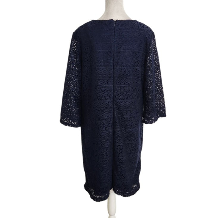 Chico's Navy Crochet Lace Cocktail Dress Size 2 Large Wedding Guest Dress