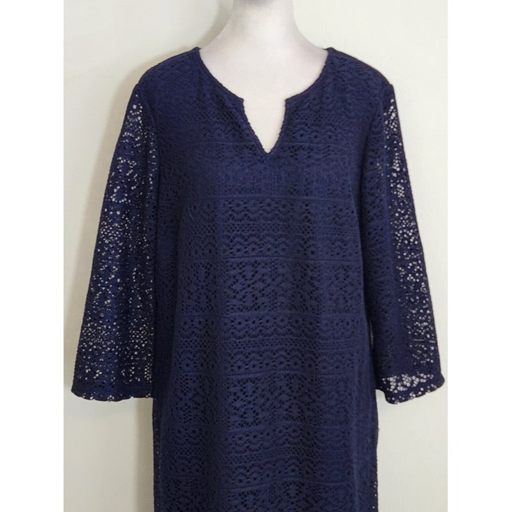 Chico's Navy Crochet Lace Cocktail Dress Size 2 Large Wedding Guest Dress
