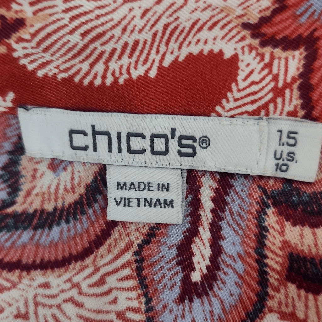 Chico's Red Satin Paisley Blouse with Ruffled Cuffs Size Medium Colorful Blouse