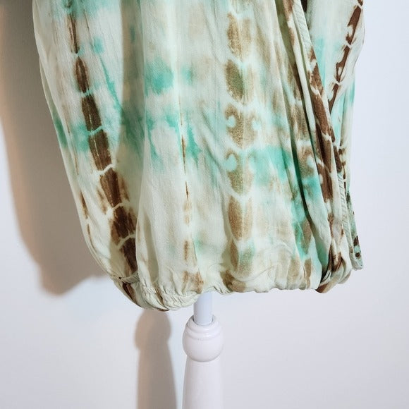Chic Soul Green and Brown Tie-Dye Boho Blouse Size 2XL Green Tie-Dye Blouse