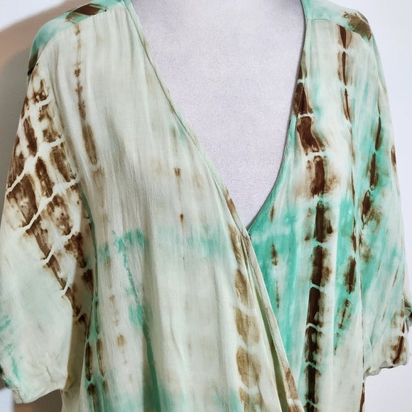 Chic Soul Green and Brown Tie-Dye Boho Blouse Size 2XL Green Tie-Dye Blouse
