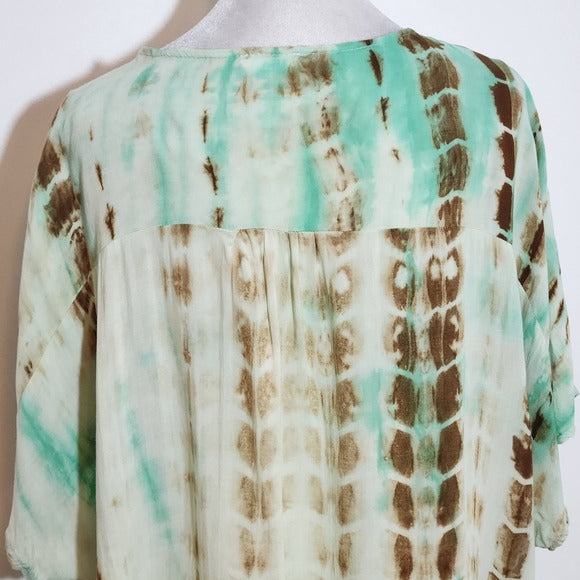 Chic Soul Green and Brown Tie-Dye Boho Blouse Size 2XL Green Tie-Dye Blouse