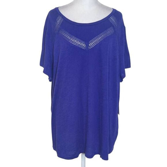 Liz Claiborne Purple T-Shirt with Crochet Lace Detail Size 2X Plus Size Tee New