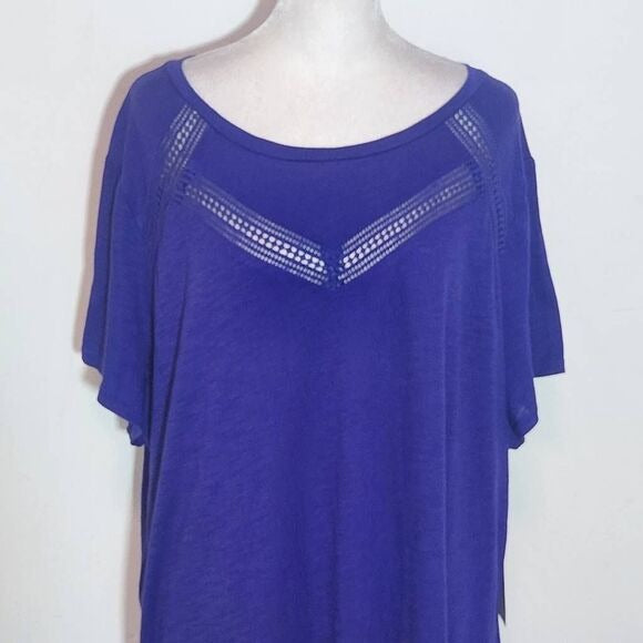 Liz Claiborne Purple T-Shirt with Crochet Lace Detail Size 2X Plus Size Tee New