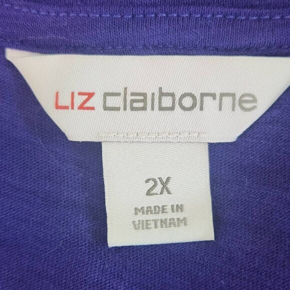 Liz Claiborne Purple T-Shirt with Crochet Lace Detail Size 2X Plus Size Tee New
