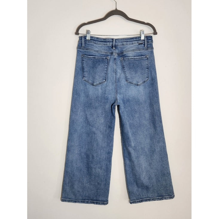 Risen Light Wash Distressed Wide Leg Jeans Size 15/32