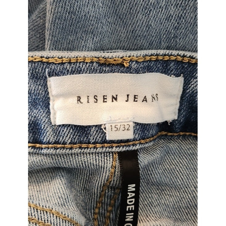 Risen Light Wash Distressed Wide Leg Jeans Size 15/32