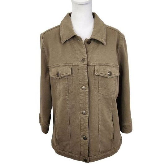 D&Co. Olive Green Jacket Green Stretch Knit Jacket Size Medium