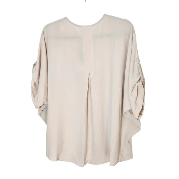 Umgee Cream Oversized V-Neck Blouse Size Medium NWT