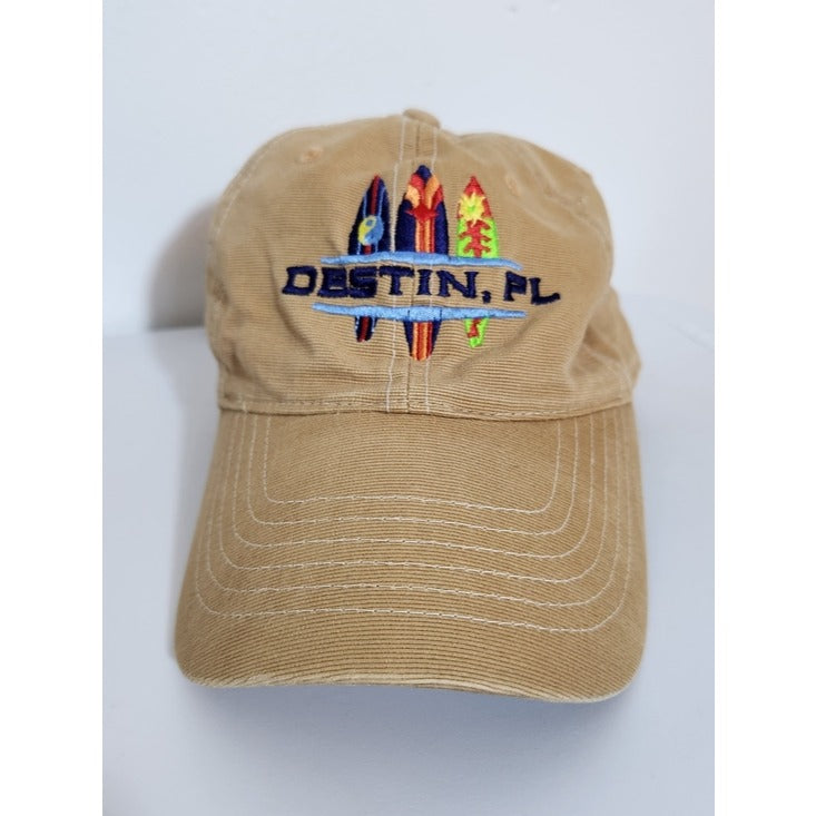 Destin Florida Khaki Embroidered Surfboard Baseball Hat One Size Adjustable