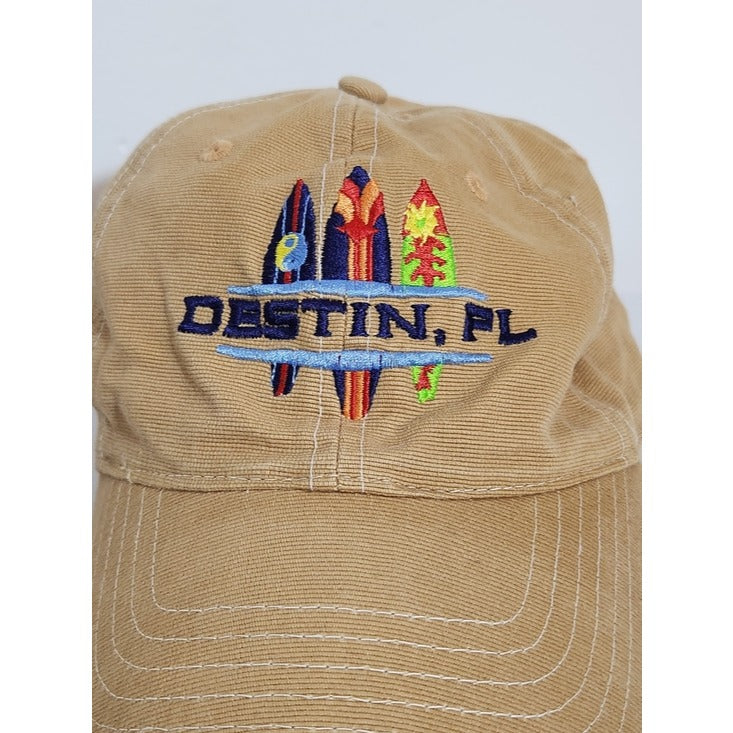 Destin Florida Khaki Embroidered Surfboard Baseball Hat One Size Adjustable