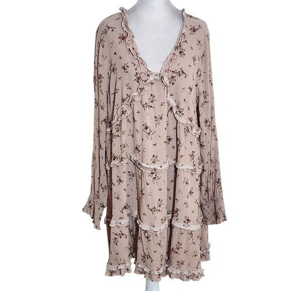 Oddy Pink Floral Ruffle Mini Dress Size 1XL Pink V-neck Ruffle Dress