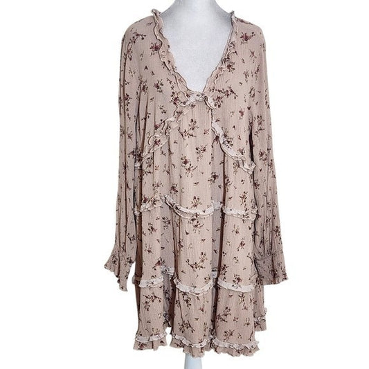 Oddy Pink Floral Ruffle Mini Dress Size 1XL Pink V-neck Ruffle Dress