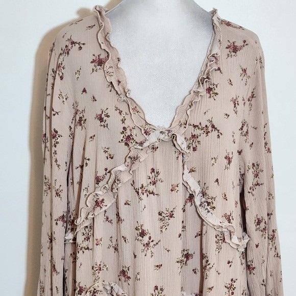 Oddy Pink Floral Ruffle Mini Dress Size 1XL Pink V-neck Ruffle Dress