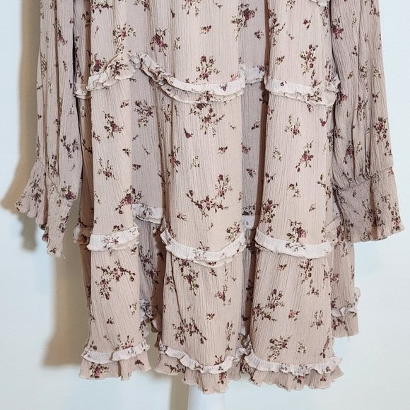 Oddy Pink Floral Ruffle Mini Dress Size 1XL Pink V-neck Ruffle Dress