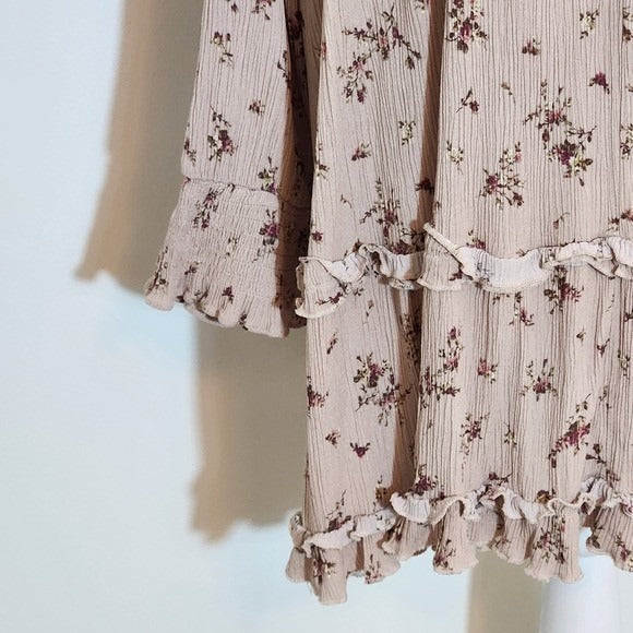 Oddy Pink Floral Ruffle Mini Dress Size 1XL Pink V-neck Ruffle Dress