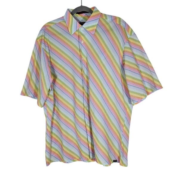 Robert Talbott Rainbow Striped Short Sleeve Button-Down Shirt Size XL