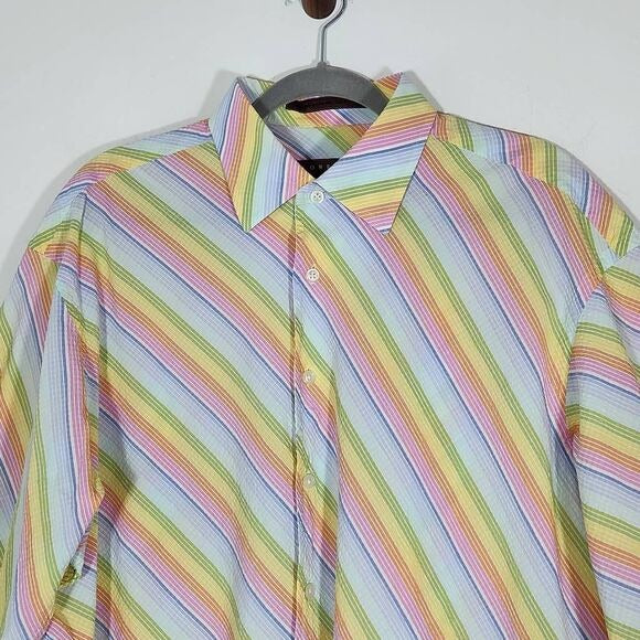 Robert Talbott Rainbow Striped Short Sleeve Button-Down Shirt Size XL