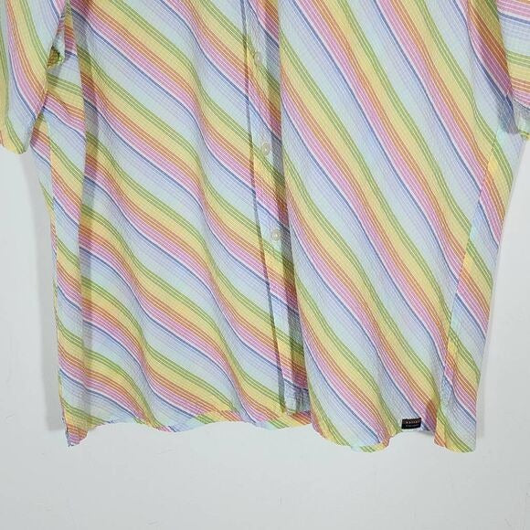 Robert Talbott Rainbow Striped Short Sleeve Button-Down Shirt Size XL