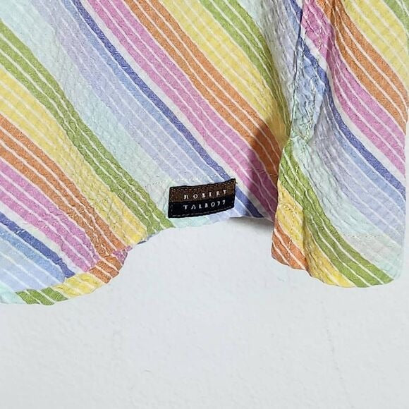 Robert Talbott Rainbow Striped Short Sleeve Button-Down Shirt Size XL