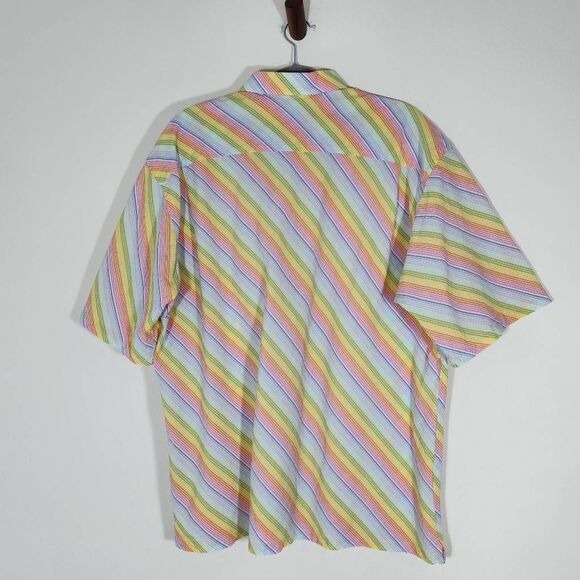 Robert Talbott Rainbow Striped Short Sleeve Button-Down Shirt Size XL