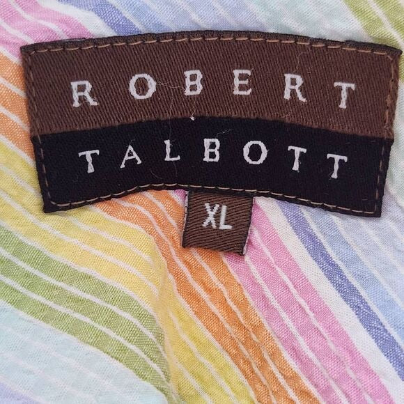 Robert Talbott Rainbow Striped Short Sleeve Button-Down Shirt Size XL