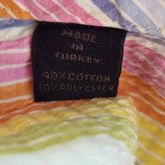 Robert Talbott Rainbow Striped Short Sleeve Button-Down Shirt Size XL