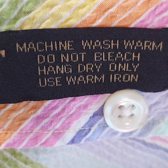 Robert Talbott Rainbow Striped Short Sleeve Button-Down Shirt Size XL