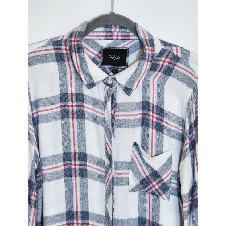 Rails White Plaid Button Down Shirt Size Large