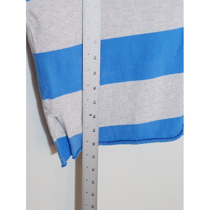 aerie Blue and Gray Stripe Cropped Rugby Shirt Size Small