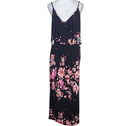 H&M Black and Pink Floral Maxi Dress Size Medium Maxi Boho Dress