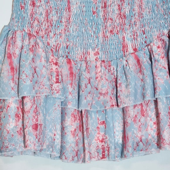 Fanco Smocked Floral Blue and Pink Ruffle Skirt Size Small Floral Mini Skirt, New