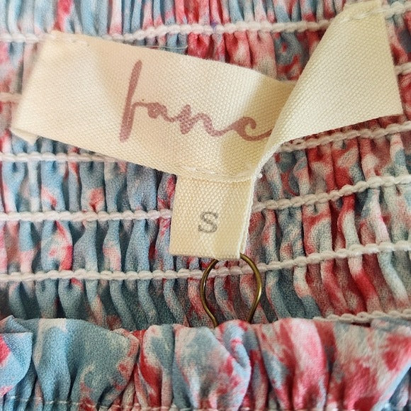 Fanco Smocked Floral Blue and Pink Ruffle Skirt Size Small Floral Mini Skirt, New