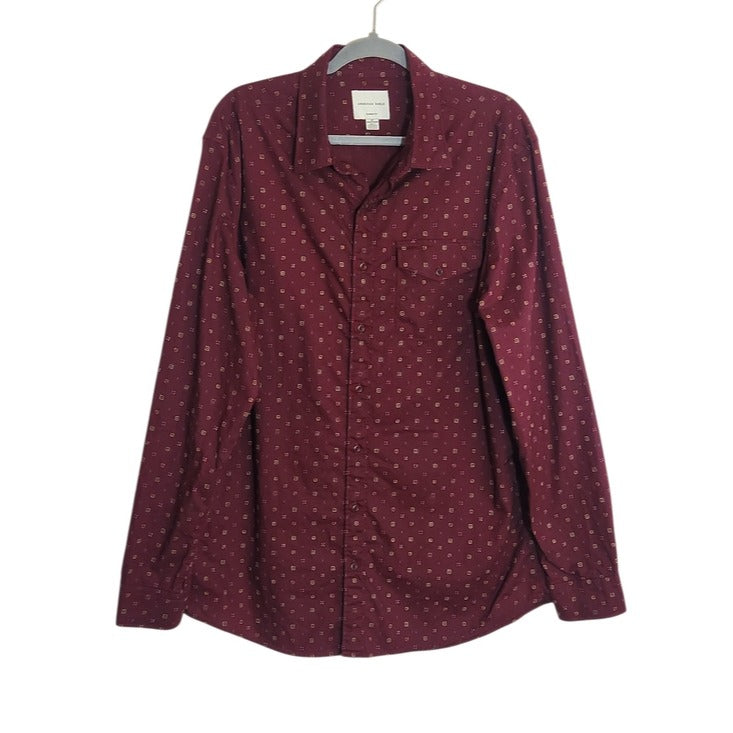 American Eagle Burgundy Print Classic Fit Button Down Shirt Size XL Tall