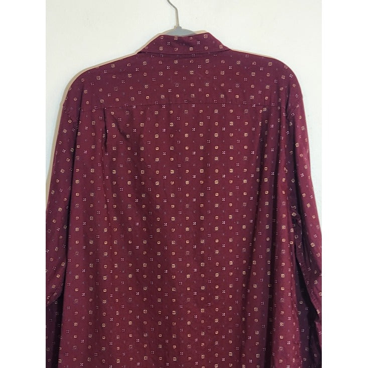 American Eagle Burgundy Print Classic Fit Button Down Shirt Size XL Tall