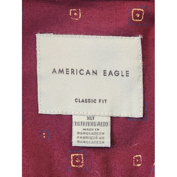 American Eagle Burgundy Print Classic Fit Button Down Shirt Size XL Tall