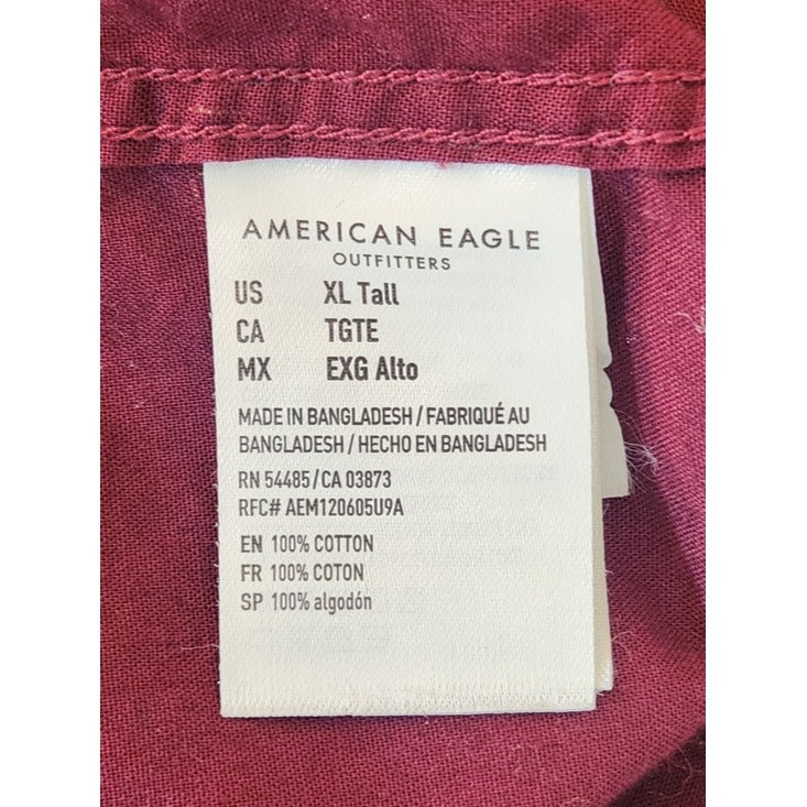 American Eagle Burgundy Print Classic Fit Button Down Shirt Size XL Tall