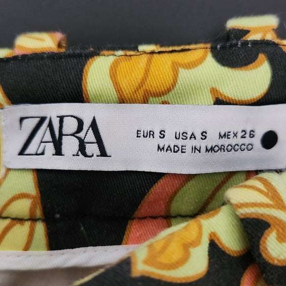 Zara Black Floral Paisley Flare Pants Size Small Zara Flare Leg Retro Pants