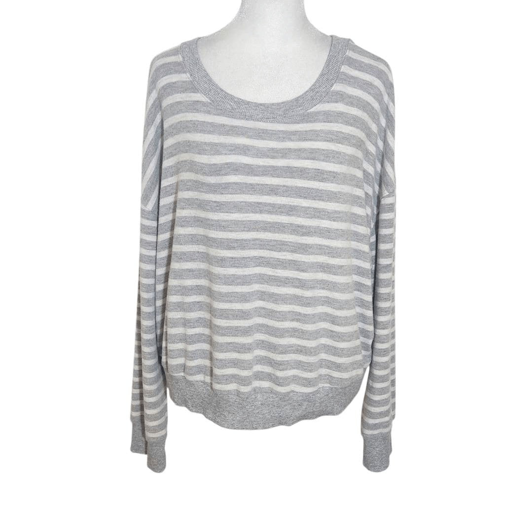 Splendid Gray and White Stripe Long Sleeve Knit Top Size Large Gray Pullover