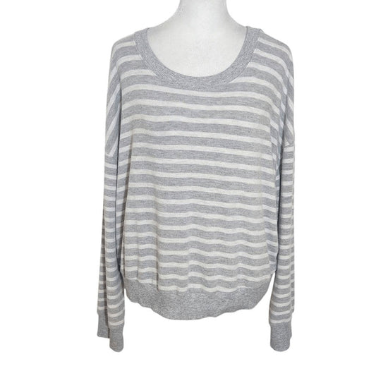 Splendid Gray and White Stripe Long Sleeve Knit Top Size Large Gray Pullover