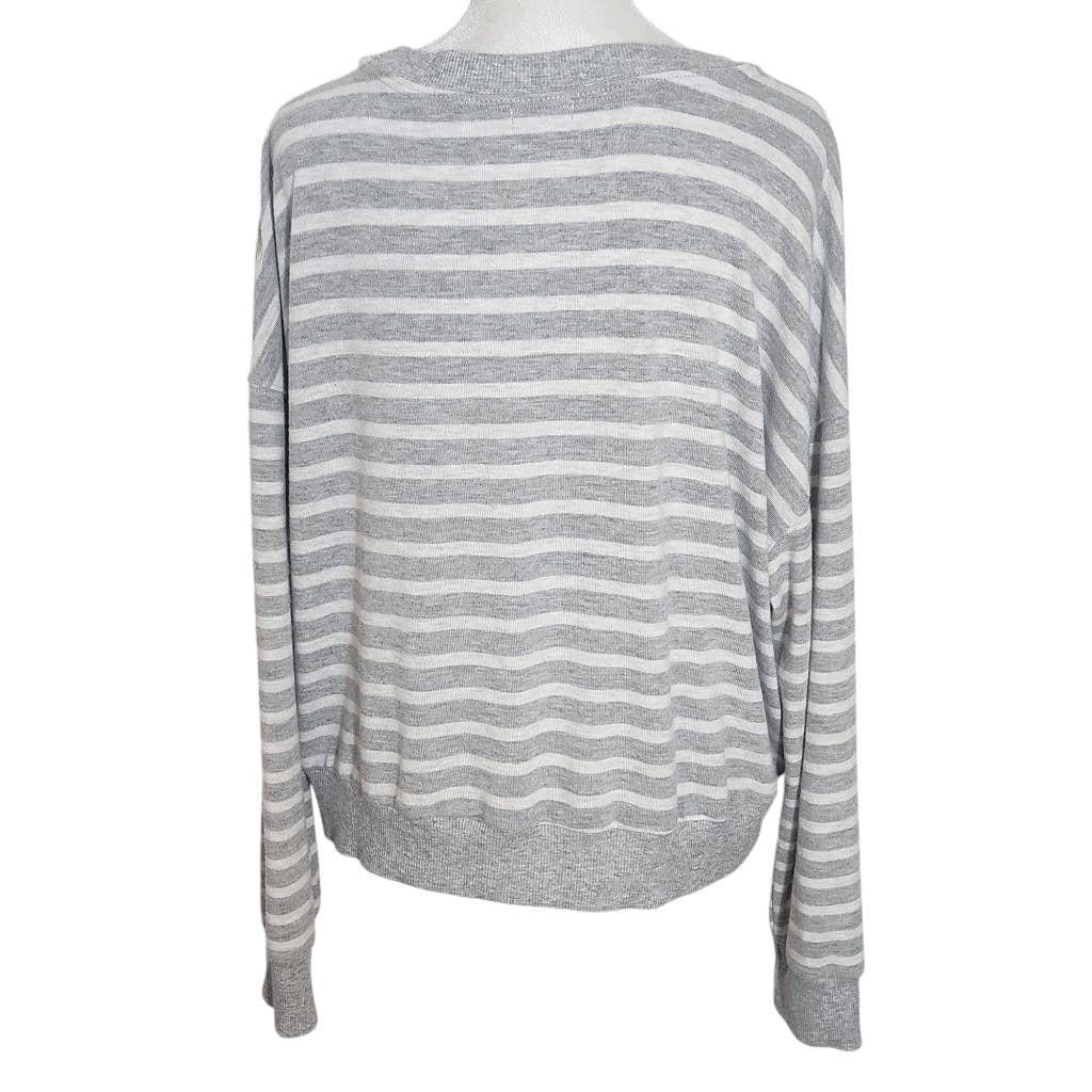 Splendid Gray and White Stripe Long Sleeve Knit Top Size Large Gray Pullover