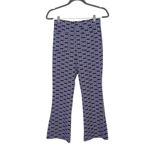 Zara Navy and Purple Retro print Flare Leg Cropped Pants Size Small