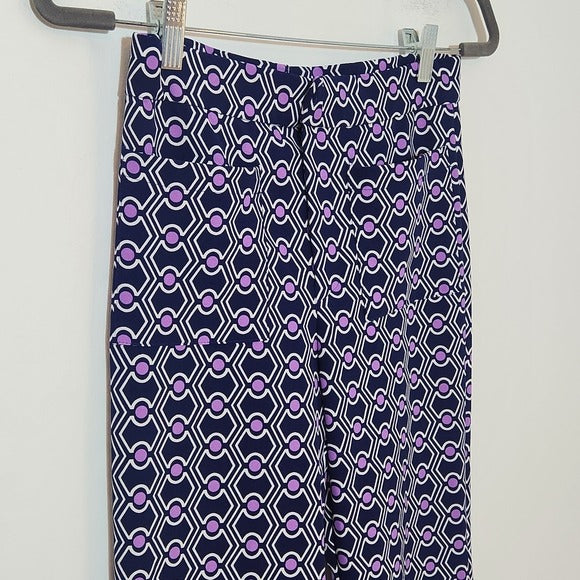 Zara Navy and Purple Retro print Flare Leg Cropped Pants Size Small