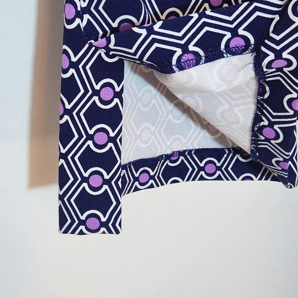 Zara Navy and Purple Retro print Flare Leg Cropped Pants Size Small