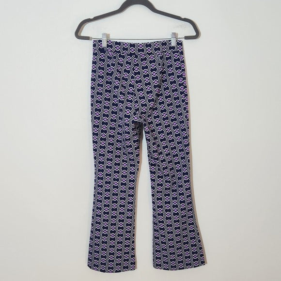 Zara Navy and Purple Retro print Flare Leg Cropped Pants Size Small