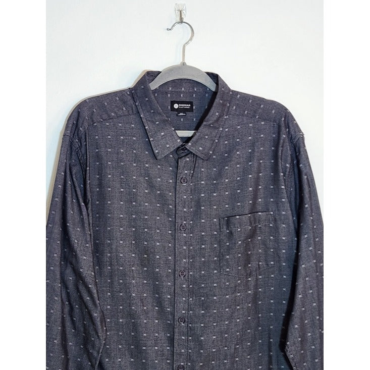 Haggar Dot Print Charcoal Gray Button Down Shirt Size XXL