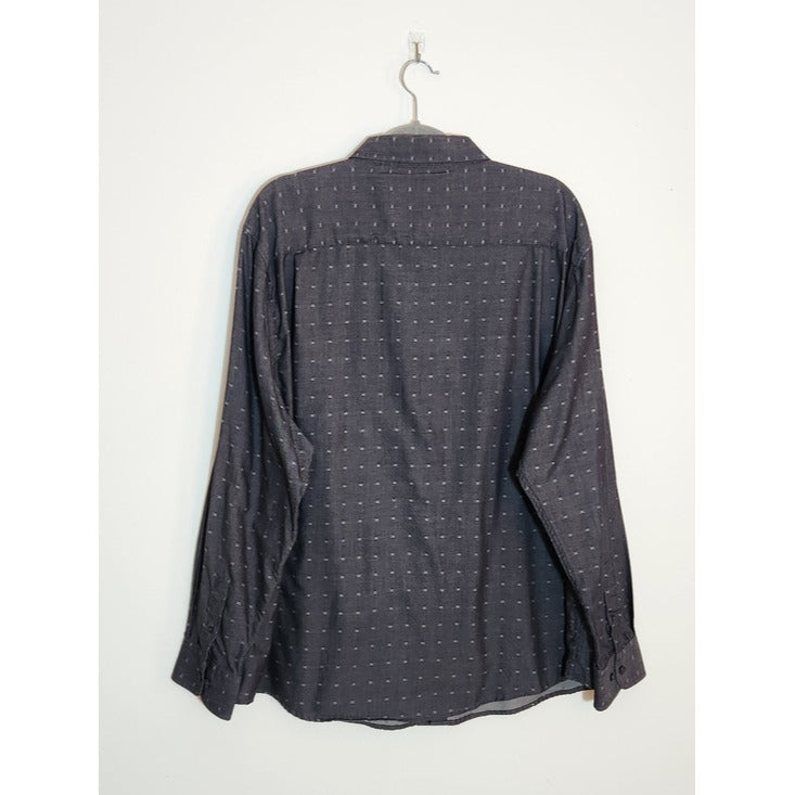 Haggar Dot Print Charcoal Gray Button Down Shirt Size XXL